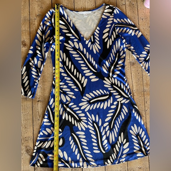 Diane Von Furstenburg DVF Blue Kaden Rivera Buds Leaf Silk Dress Size 8 - Picture 6 of 14